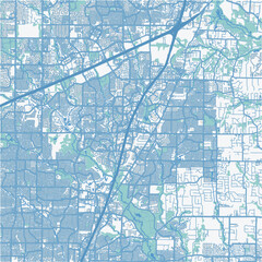 Map of Allen in Texas in a professional blue style. Contains layered vector with roads water, parks, etc.