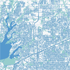 Map of Frisco in Texas in a professional blue style. Contains layered vector with roads water, parks, etc.
