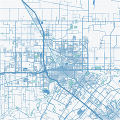 Map of Harlingen in Texas in a professional blue style. Contains layered vector with roads water, parks, etc.