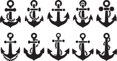 Collection of Nautical Symbols in Simple Black and White Design