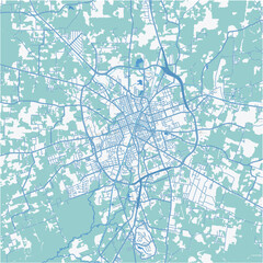Map of Lufkin in Texas in a professional blue style. Contains layered vector with roads water, parks, etc.