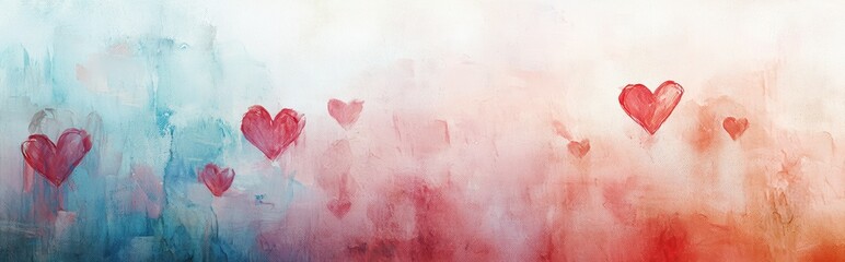 Fototapeta premium Abstract artistic background with heart shapes painted in a watercolor brushstroke style on a soft pastel surface, designed for Saint Valentines Day and 8 March International Womens Day