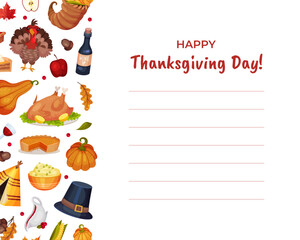 Thanksgiving Note Card with Autumn Fest Object Vector Template