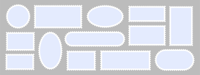 Set of empty postcard stamp frames. Different forms of vector postage stamps