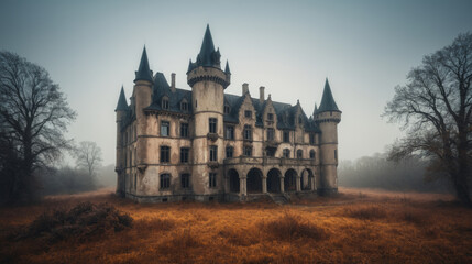 Obraz premium Majestic Castle Ruins Amidst Autumn Landscape