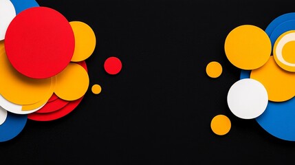 Geometric Symphony: A captivating composition of overlapping vibrant circles in a playful array of colors floats against a black canvas, creating a modern and dynamic visual statement. 