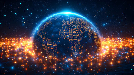 Obraz premium Global network connection, digital earth, glowing lights, space background, technology concept