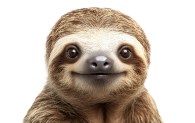 Happy smiling sloth on transparent or white background,png