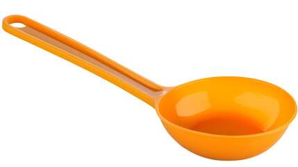 Bright orange plastic kitchen spoon with transparent background