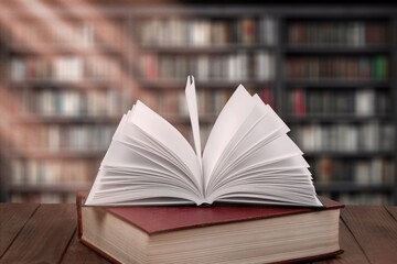 Books for reading on wooden table in library