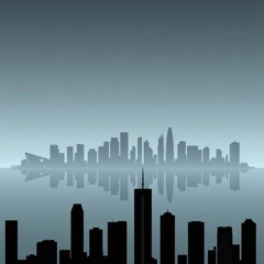 Fototapeta premium An abstract representation of a city skyline at dusk with blurred lights and silhouettes of skyscrapers silhouetted skyline cityscape architecture illustration building city vector