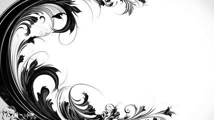 Black floral frame, white background, design