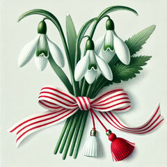 Bulgarian Martenitsa Tradition ,Snowdrop  Bouquet With Martenitsa