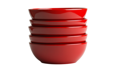 Stack of shiny red bowls on transparent background