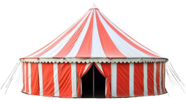Red and white circus tent with transparent background