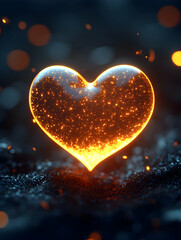 Obraz premium Glowing heart, dark background, sparks, love concept, Valentine's Day