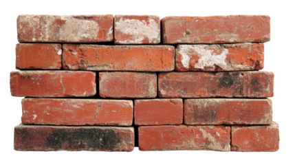Weathered red brick wall on transparent background