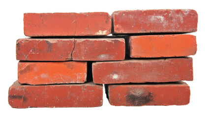 Obraz premium Six red bricks creating a small wall on transparent background