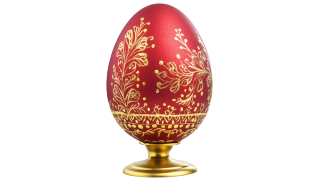 Elegant red egg with intricate gold patterns