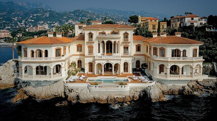 Fototapeta premium Coastal Villa with Terraces and Ocean View