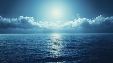 quiet ocean under cloudscape and full moon light 