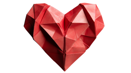 Red origami heart showing love and affection on transparent background