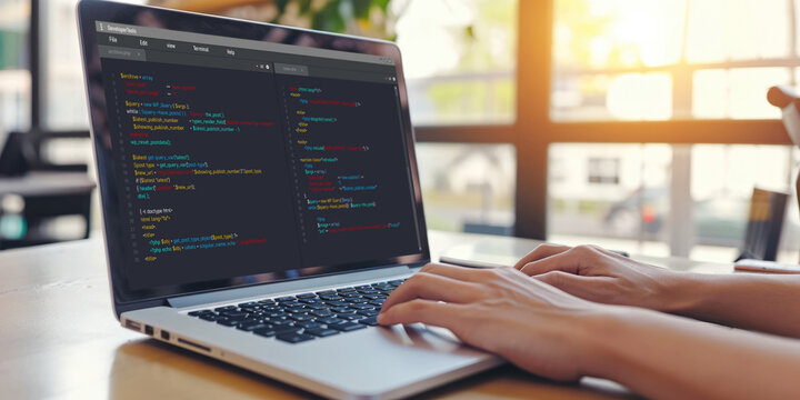 Software development programming on computer screen for brisk application and program coding