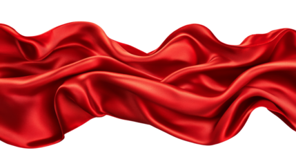 Flowing red silk fabric on transparent background