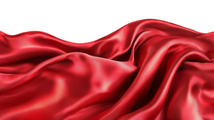 Flowing red silk fabric on transparent background