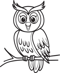 Vector illustration of owl isolated on white background. For kids coloring book.
