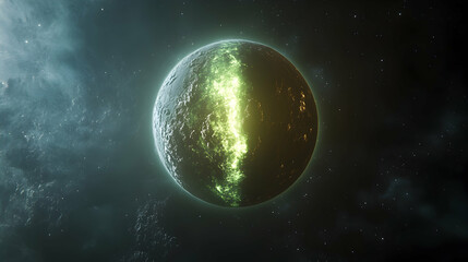 Fototapeta premium Glowing planet, space, nebula, cosmic, fantasy art, science fiction background, wallpaper