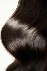 Fototapeta premium Close-up of a Dark Brunette Woman with Soft Hair Against a Bright White Background, ideal for beauty, fashion, and hair care concepts