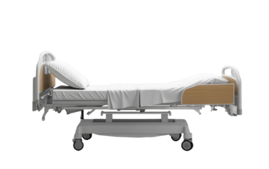 Hospital bed with monitor on transparent or white background,png