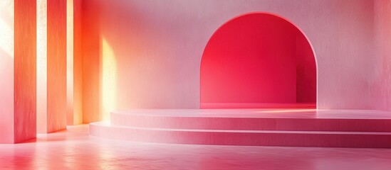 Modern minimalist mockup background with space for text featuring soft pink and red gradient tones, subtle heart-shaped elements, and elegant lighting for Saint Valentines Day