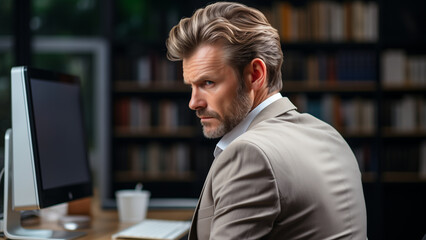 Fototapeta premium Focused Businessman Working Intensely in Stylish Office