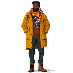 Mali Man Winter Clothes and Style – A Stylish and Cozy Vector Illustration for Cold-Weather Fashion
