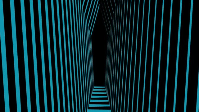 Abstract cyan lines forming a pathway through a dark geometric space