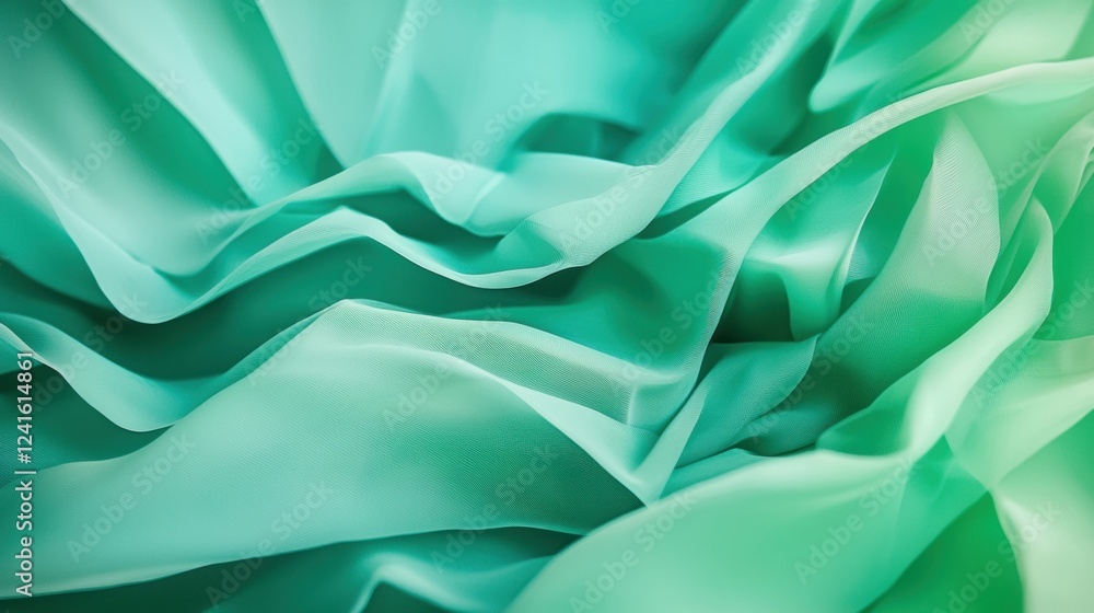 Poster beautiful flowing fabric in shades of teal and mint creates soft waves and folds for a tranquil visu