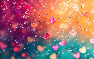 Dreamy mockup background with space for text designed with a vibrant gradient featuring abstract floating hearts and subtle sparkles for Saint Valentines Day and 8 March International Womens Day