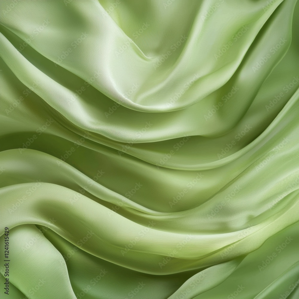 Poster silky green fabric elegantly draping in soft folds showcasing texture and sheen. generative ai