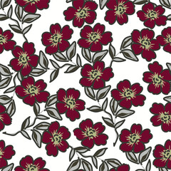 seamless pattern with beautiful peony flowers and leaves on white background. Fashion design. Vector illustration