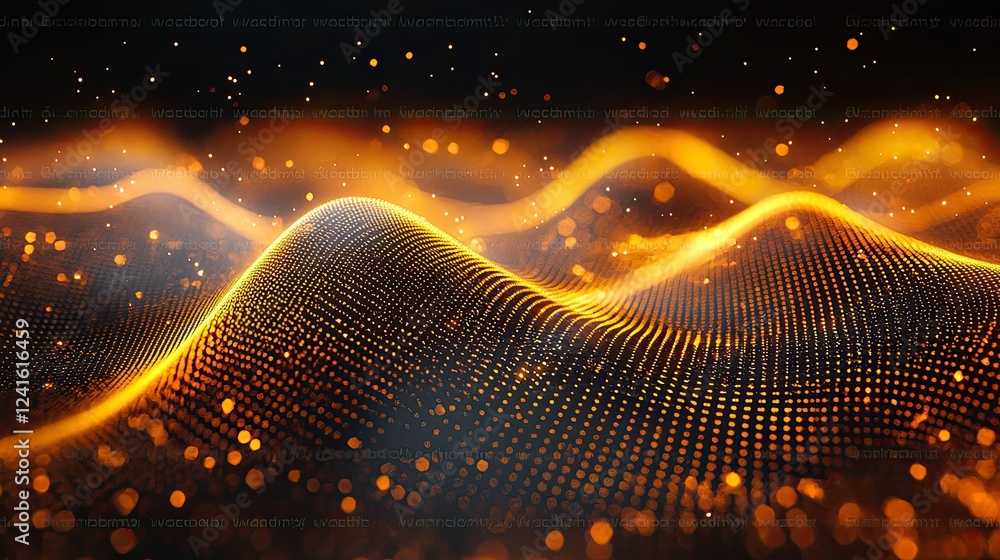 Poster golden abstract wave particle light background