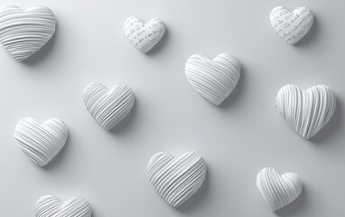 Minimalist mockup background with space for text decorated with monochrome heart-shaped geometric designs in soft grey and white tones for a sleek contemporary look for Saint Valentines Day