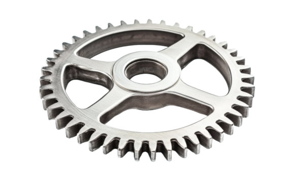Large silver gear symbolizing engineering and mechanary on transparent or white background,png