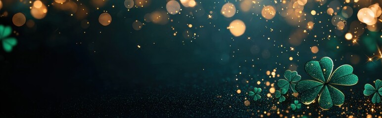 Elegant minimalist mockup background with space for text decorated with subtle shamrock patterns, delicate golden sparkles, and a refined Celtic feel for Saint Patricks Day