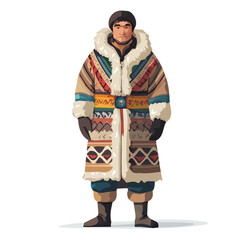 Mongolia Man Winter Clothes and Style – A Stylish and Cozy Vector Illustration for Cold-Weather Fashion
