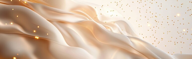 Obraz premium Elegant minimalist mockup background with space for text decorated with subtle gold sparkles, smooth silk textures, and a soft cozy theme for Mothers Day