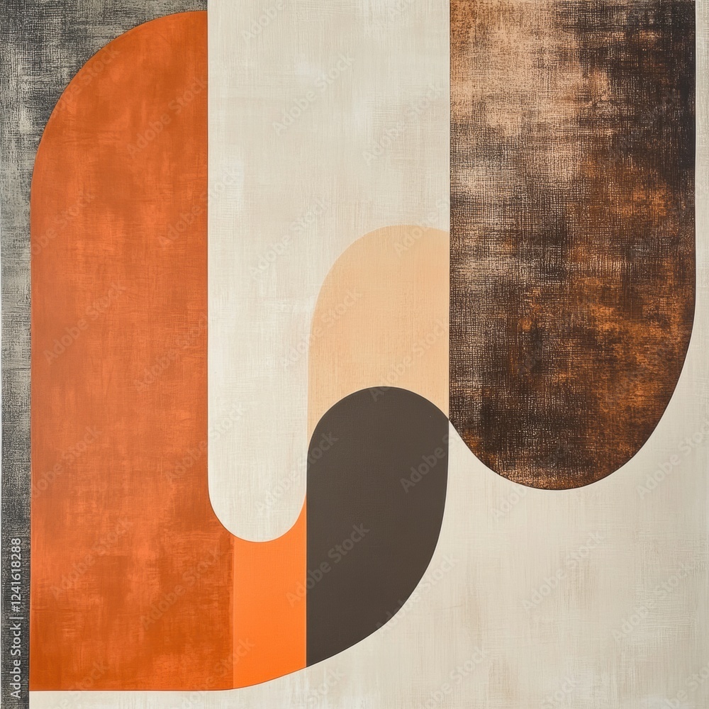 Poster abstract art composition featuring curved shapes in warm tones, creating a modern and minimalist aes