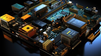 High-Tech Circuit Board: A 3D Render of Complex Electronics