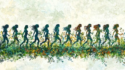 A Serene Promenade of Women Amidst Blooming Flora